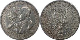 5 Mark 1915 A
Deutsche Münzen und Medaillen ab 1871, REICHSSILBERMÜNZEN, Mecklenburg-Schwerin. Friedrich Franz IV. (1901-1918). 5 Mark 1915 A, Silber...