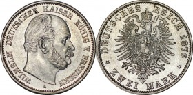 2 Mark 1876 A
Deutsche Münzen und Medaillen ab 1871, REICHSSILBERMÜNZEN, Preußen. Wilhelm I. (1861-1888). 2 Mark 1876 A. Silber. Jaeger 96. Vorzüglic...