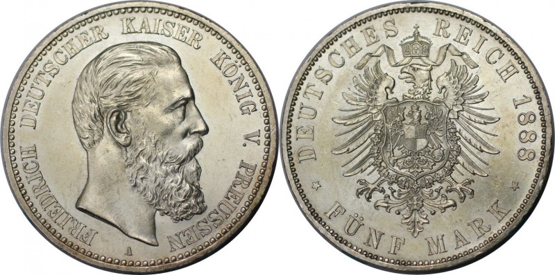 5 Mark 1888 A
Deutsche Münzen und Medaillen ab 1871, REICHSSILBERMÜNZEN, Preuße...