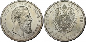 5 Mark 1888 A
Deutsche Münzen und Medaillen ab 1871, REICHSSILBERMÜNZEN, Preußen, Friedrich III. (1888-1888). 5 Mark 1888 A, Silber. Jaeger 99. Stemp...