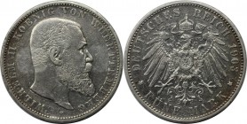 5 Mark 1903 F
Deutsche Münzen und Medaillen ab 1871, REICHSSILBERMÜNZEN, Württemberg, Wilhelm II. (1891-1918). 5 Mark 1903 F, Silber. Jaeger 176. Seh...