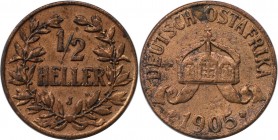 1/2 Heller 1905 J
Deutsche Münzen und Medaillen ab 1871, DEUTSCHE KOLONIEN. Deutsch Ostafrika. 1/2 Heller 1905 J, Jaeger N715. Vorzüglich