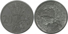 20 Heller 1944 
Deutsche Münzen und Medaillen ab 1871, DEUTSCHE NEBENGEBIETE. Protektorat Böhmen und Mähren. 20 Heller 1944. Jaeger 621. Stempelglanz...