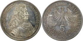 5 Mark 1955 G
Deutsche Münzen und Medaillen ab 1945, BUNDESREPUBLIK DEUTSCHLAND. 5 Mark 1955 G, Silber. Jaeger 390. Vorzüglich-Stempelglanz