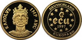 Medaille 1997 
Deutsche Münzen und Medaillen ab 1945, BUNDESREPUBLIK DEUTSCHLAND. Medaille "Ecu" 1997, 0.585 Gold. 1.555g. 13.5 mm. Polierte Platte