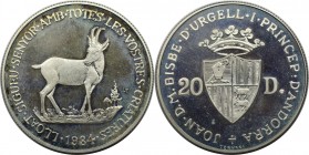 20 Diners 1984 
Europäische Münzen und Medaillen, Andorra. Gazelle. 20 Diners 1984, Silber. KM 24. Polierte Platte, Patina, min. berieben