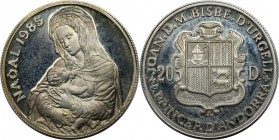 20 Diners 1985 
Europäische Münzen und Medaillen, Andorra. Maria mit Jesuskind. Weihnacht. 20 Diners 1985, Silber. 0.46 OZ. KM 26. Polierte Platte. P...