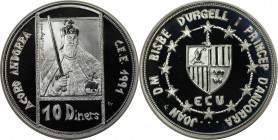 10 Diners 1991 
Europäische Münzen und Medaillen, Andorra. Europäische Union - Karl der Große. 10 Diners 1991, Silber. Polierte Platte
