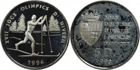 5 Diners 1993 
Europäische Münzen und Medaillen, Andorra. Olympische Winterspiele 1994 in Lillehammer - Langlauf. 5 Diners 1993, Silber. KM 80. Polie...