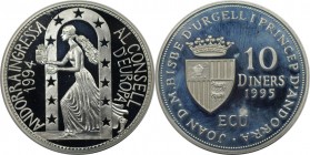 10 Diners 1995 
Europäische Münzen und Medaillen, Andorra. Beitritt zum Europarat. 10 Diners 1995, Silber. 0.93 OZ. KM 108. Polierte Platte