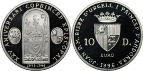 10 Diners 1996 
Europäische Münzen und Medaillen, Andorra. Bischof Joan Marti i Alanis. 10 Diners 1996, Silber. 0.94 OZ. KM 125. Polierte Platte