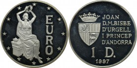 1 Diner 1997 
Europäische Münzen und Medaillen, Andorra. Europa mit Lorbeerkranz. 1 Diner 1997. Silber. 0.16 OZ. KM 127. Polierte Platte