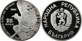25 Leva 1986 
Europäische Münzen und Medaillen, Bulgarien / Bulgaria. Fussball WM 1986 in Mexiko. 25 Leva 1986, Silber. 0.69 OZ. KM 156. Polierte Pla...