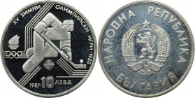 10 Leva 1987 
Europäische Münzen und Medaillen, Bulgarien / Bulgaria. Olympische Spiele 1988 in Calgary - Eishockey. 10 Leva 1987, Silber. 0.39 OZ. K...