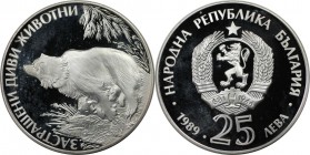 25 Leva 1989 
Europäische Münzen und Medaillen, Bulgarien / Bulgaria. Braunbär. 25 Leva 1989, Silber. 0.7 OZ. KM 193. Polierte Platte
