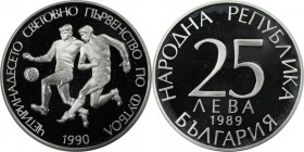25 Leva 1989 
Europäische Münzen und Medaillen, Bulgarien / Bulgaria. Fußball WM 1990 in Italien. 25 Leva 1989, Silber. 0.69 OZ. KM 187. Polierte Pla...