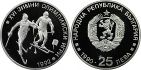 25 Leva 1990 
Europäische Münzen und Medaillen, Bulgarien / Bulgaria. Olympiade Albertville 1992 - Skilanglauf. 25 Leva 1990, Silber. 0.7 OZ. KM 195....