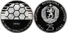 25 Leva 1990 
Europäische Münzen und Medaillen, Bulgarien / Bulgaria. Fussball-WM 1990 in Italien. 25 Leva 1990, Silber. 0.7 OZ. KM 192. Polierte Pla...