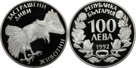 100 Leva 1992 
Europäische Münzen und Medaillen, Bulgarien / Bulgaria. Bedrohte Tierwelt: Greifvögel. 100 Leva 1992, Silber. 0.69 OZ. KM 226. Poliert...