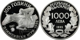 1000 Leva 1995 
Europäische Münzen und Medaillen, Bulgarien / Bulgaria. 100 Jahre Olympische Spiele der Neuzeit. Springreiten. 1000 Leva 1995, Silber...