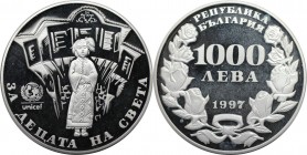 1000 Leva 1997 
Europäische Münzen und Medaillen, Bulgarien / Bulgaria. UNICEF. 1000 Leva 1997, Silber. 0.7 OZ. KM 232. Polierte Platte