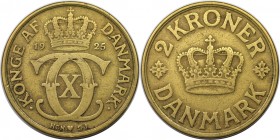 2 Kroner 1925 
Europäische Münzen und Medaillen, Dänemark / Denmark. Christian X. 2 Kroner 1925, Aluminium-Bronze. KM 825. Sehr schön