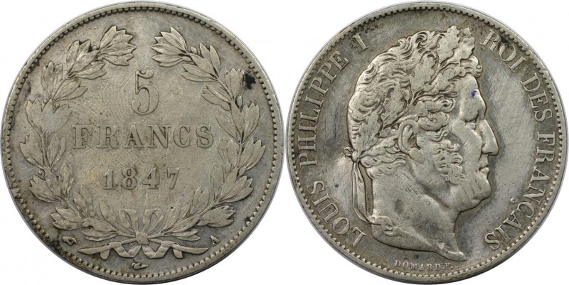 5 Francs 1847 A
Europäische Münzen und Medaillen, Frankreich / France. Louis Ph...
