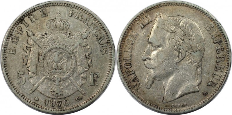 5 Francs 1870 A
Europäische Münzen und Medaillen, Frankreich / France. Napoleon...