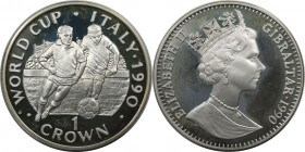 1 Crown 1990 
Europäische Münzen und Medaillen, Gibraltar. Weltcup-Fußball. 1 Crown 1990, Silber. 0.84 OZ. KM 37a. Polierte Platte.