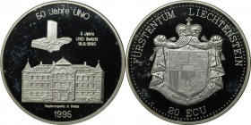 20 Ecu 1995 
Europäische Münzen und Medaillen, Liechtenstein. 50 Jahre UNO. 20 Ecu 1995, Silber. Polierte Platte