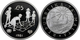 5 Pounds 1981 
Europäische Münzen und Medaillen, Malta. Jahr des Kindes. 5 Pounds 1981, Silber. 0.84 OZ. KM 53. Polierte Platte