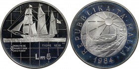 5 Liri 1984 
Europäische Münzen und Medaillen, Malta. 5 Liri 1984, Silber. 0.59 OZ. KM 68. Polierte Platte