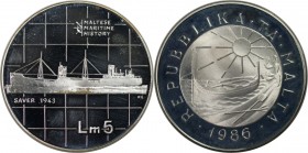 5 Liri 1986 
Europäische Münzen und Medaillen, Malta. 5 Liri 1986, Silber. 0.59 OZ. KM 85. Polierte Platte