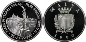 5 Liri 1990 
Europäische Münzen und Medaillen, Malta. Papstbesuch John Paul II. 5 Liri 1990, Silber. 0.85 OZ. KM 90. Polierte Platte