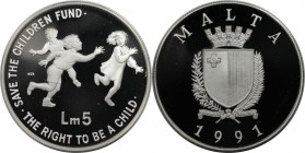 5 Liri 1991 
Europäische Münzen und Medaillen, Malta. "Save The Children Fund". 5 Liri 1991, Silber. 0.84 OZ. KM 92. Polierte Platte