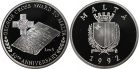 5 Liri 1992 
Europäische Münzen und Medaillen, Malta. "George Cross Award". 5 Liri 1992, Silber. 0.84 OZ. KM 100. Polierte Platte