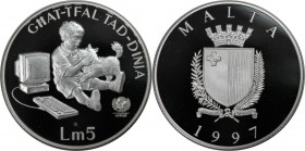5 Liri 1997 
Europäische Münzen und Medaillen, Malta. UNICEF. 5 Liri 1997, Silber. 0.84 OZ. KM 115. Polierte Platte