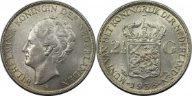 2-1/2 Gulden 1938 
Europäische Münzen und Medaillen, Niederlande / Netherlands. Wilhelmina (1890-1948). 2-1/2 Gulden 1938, Silber. KM 165. Fast Stemp...