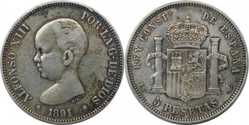 5 Pesetas 1891 PG - M
Europäische Münzen und Medaillen, Spanien / Spain. Alfons...