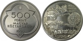 500 Forint 1990 
Europäische Münzen und Medaillen, Ungarn / Hungary. 500 Forint 1990, Silber. 0.81 OZ. KM 680. Stempelglanz