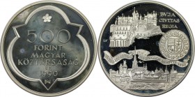 500 Forint 1990 
Europäische Münzen und Medaillen, Ungarn / Hungary. 500 Forint 1990, Silber. 0.81 OZ. KM 680. Polierte Platte