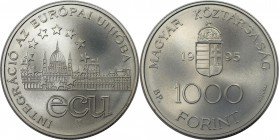 1000 Forint 1995 
Europäische Münzen und Medaillen, Ungarn / Hungary. 1000 Forint 1995, Silber. 0.93 OZ. KM 720. Stempelglanz