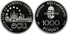 1000 Forint 1995 
Europäische Münzen und Medaillen, Ungarn / Hungary. 1000 Forint 1995, Silber. 0.93 OZ. KM 720. Polierte Platte