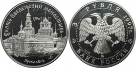 3 Rubel 1997 
Russische Münzen und Medaillen, UdSSR und Russland. Das Kloster zu Mariä Tempelgang von Tolga, Jaroslawl. 3 Rubel 1997, Silber. 1 OZ ( ...