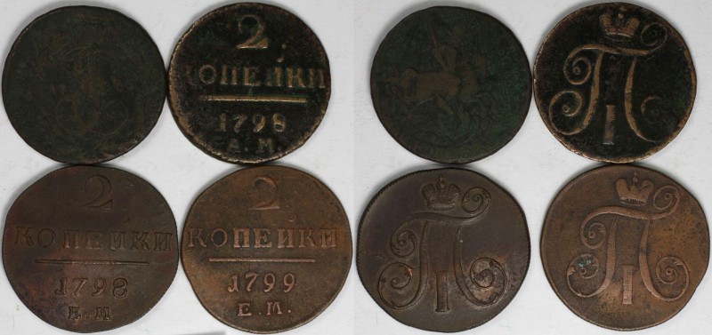Lot von 4 Münzen 1765 - 1799 
Russische Münzen und Medaillen, Lots und Samllung...