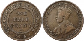 1/2 Penny 1915 H
Weltmünzen und Medaillen, Australien / Australia. George V. 1/2 Penny 1915 H, Bronze. KM 22. Sehr schön