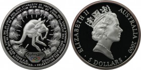 5 Dollars 2000 
Weltmünzen und Medaillen, Australien / Australia. Olympische Spiele 2000 in Sydney - Känguru. 5 Dollars 2000, Silber. KM 382. Poliert...