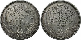 20 Piastres 1917 
Weltmünzen und Medaillen, Ägypten / Egypt. Hussein Kamil (1914-1917). 20 Piastres 1917, Silber. KM 321. Fast Vorzüglich