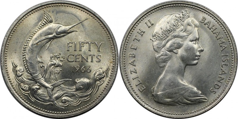 50 Cents 1966 
Weltmünzen und Medaillen, Bahamas. Elizabeth II. 50 Cents 1966, ...