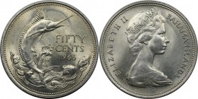 50 Cents 1966 
Weltmünzen und Medaillen, Bahamas. Elizabeth II. 50 Cents 1966, Silber. 0.27 OZ. KM 7. Stempelglanz